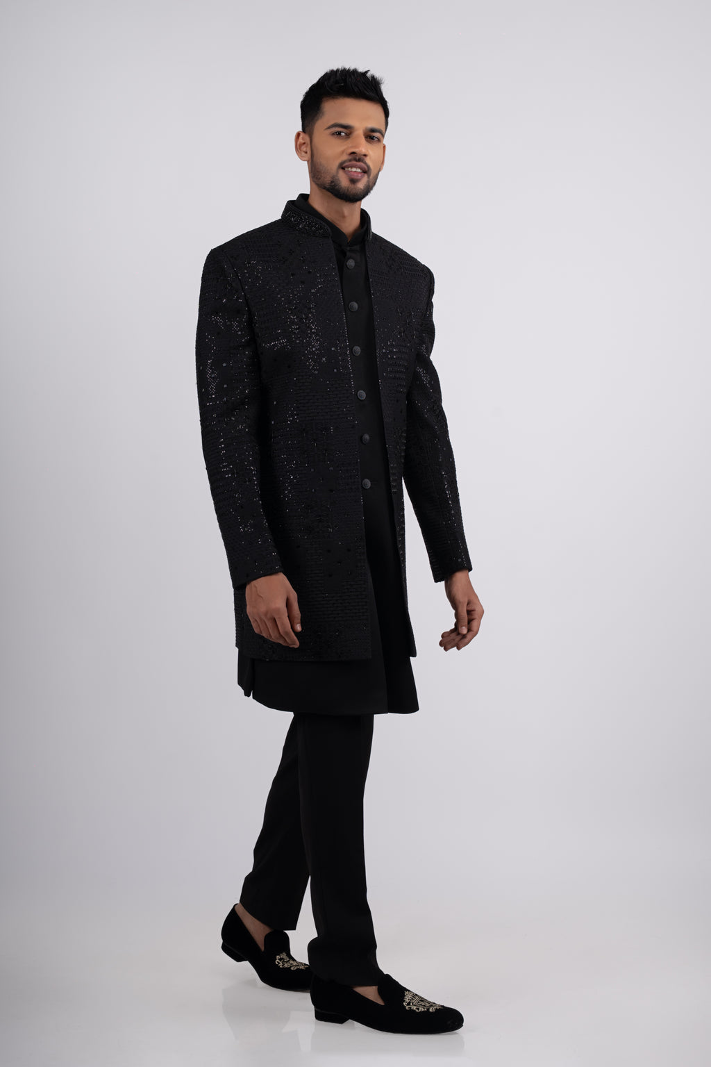 Black Silk Stone & Cutdana Embroidered Indo Western