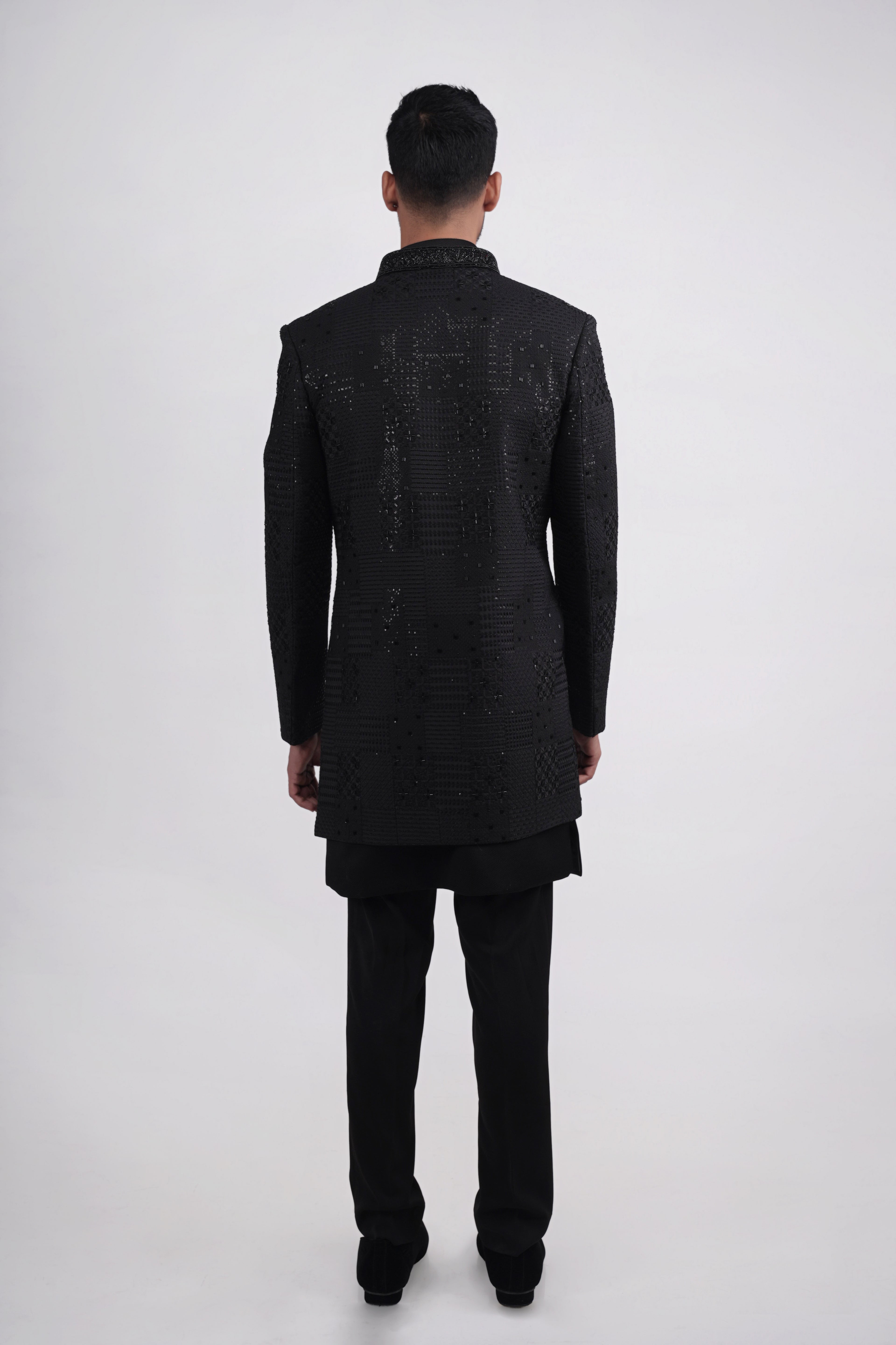 Black Silk Stone & Cutdana Embroidered Indo Western