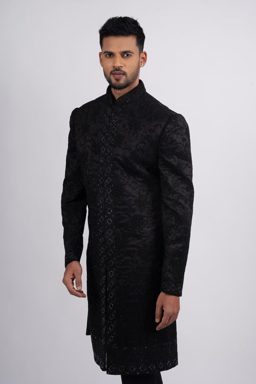 Black Silk Stone & Cutdana Embroidered Indo Western