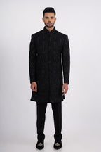 Black Silk Cutdana Bandhgala Indo Western Set