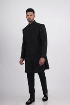 Black Silk Cutdana Bandhgala Indo Western Set