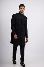 Black Silk Cutdana Bandhgala Indo Western Set