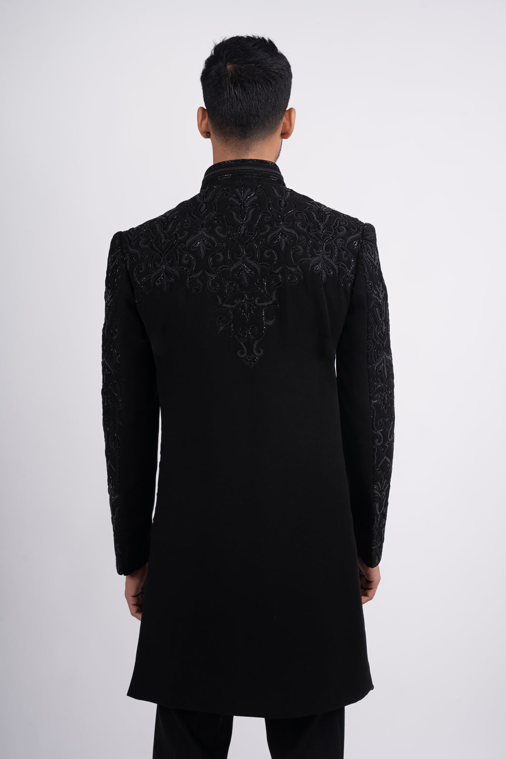 Black Silk Cutdana Bandhgala Indo Western Set