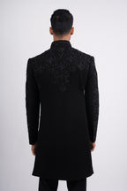 Black Silk Cutdana Bandhgala Indo Western Set