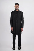 Black Silk Stone Embroidered Open Jacket Indo Western