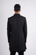 Black Silk Stone Embroidered Open Jacket Indo Western