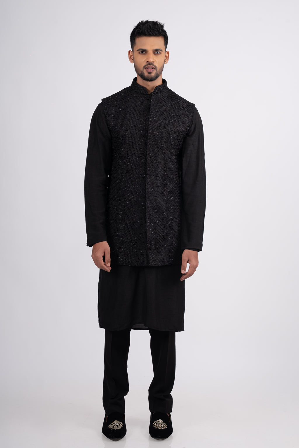 Black Silk Thread & Cutdana Embroidered Bandi Set