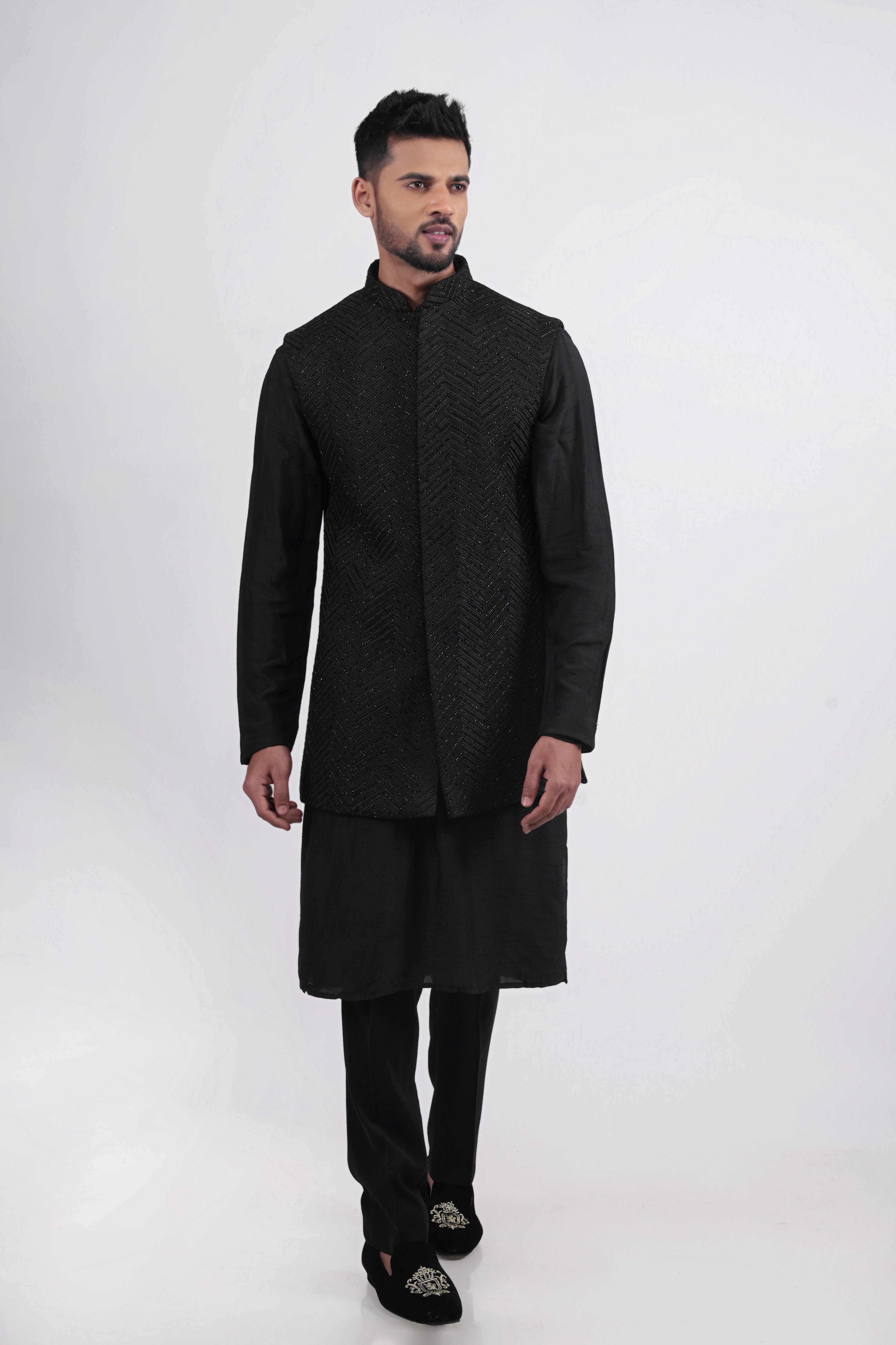 Black Silk Thread & Cutdana Embroidered Bandi Set