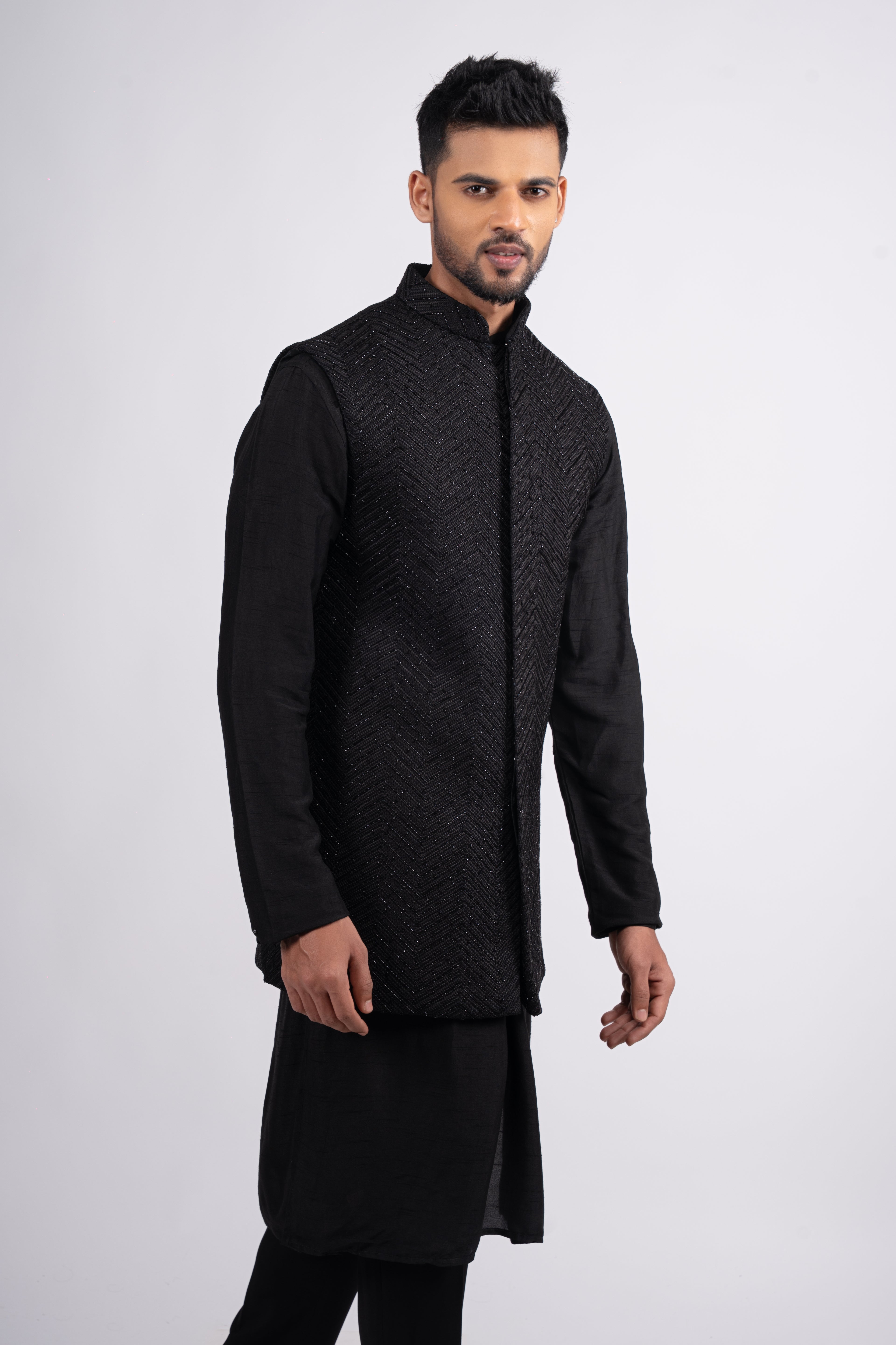 Black Silk Thread & Cutdana Embroidered Bandi Set
