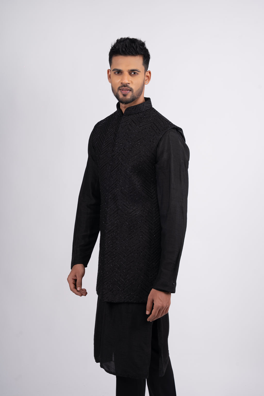 Black Silk Thread & Cutdana Embroidered Bandi Set