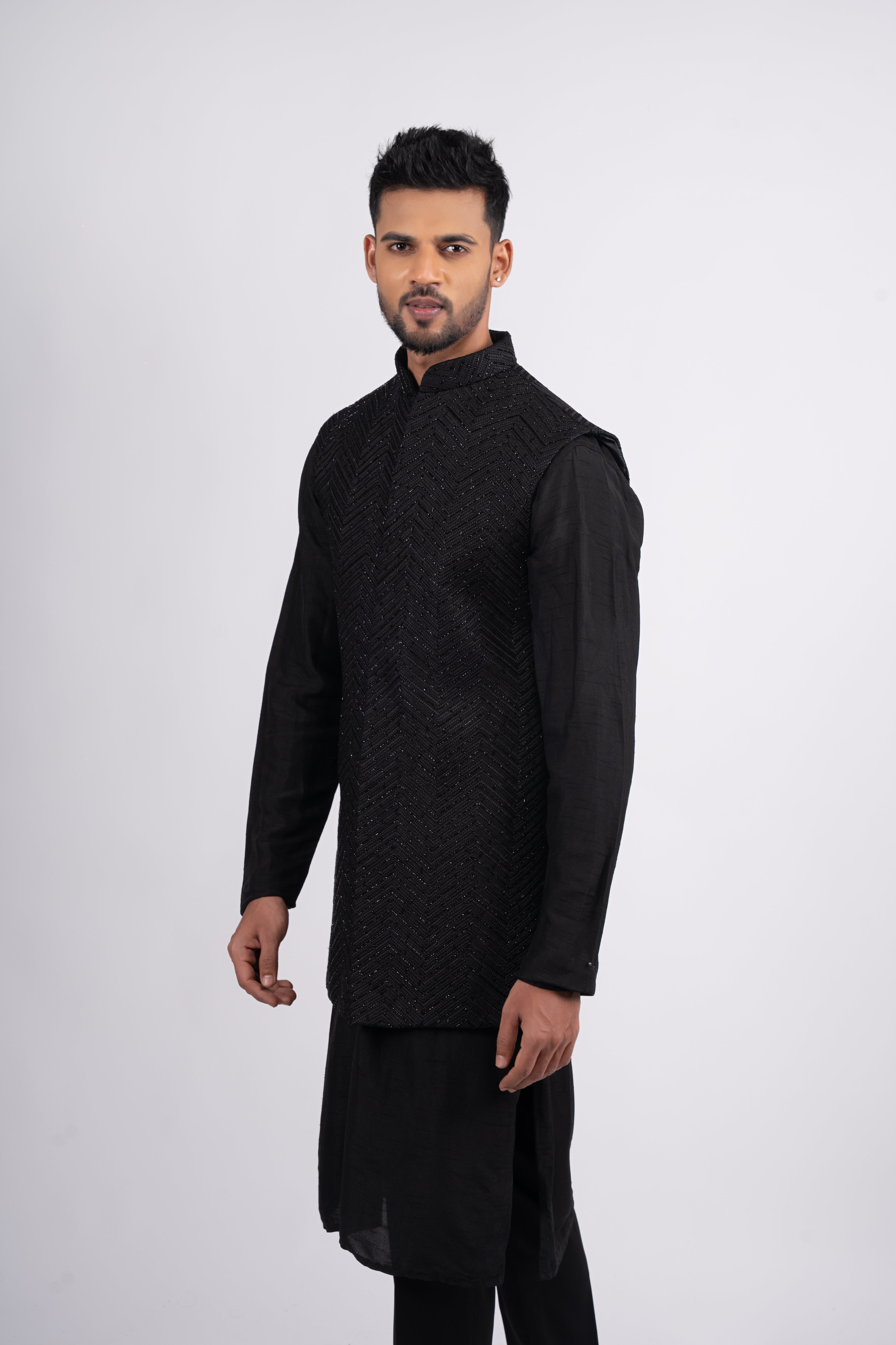 Black Silk Thread & Cutdana Embroidered Bandi Set