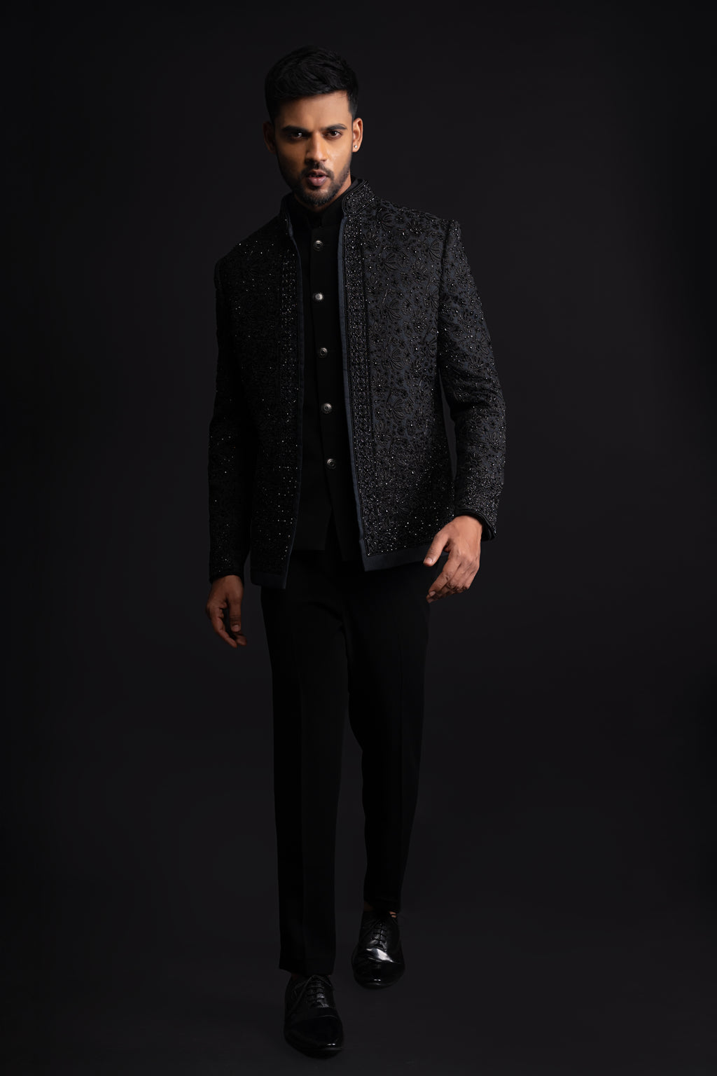 Black Silk Thread & Stone Cocktail Jodhpuri Set