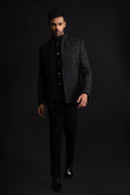 Black Silk Thread & Stone Cocktail Jodhpuri Set