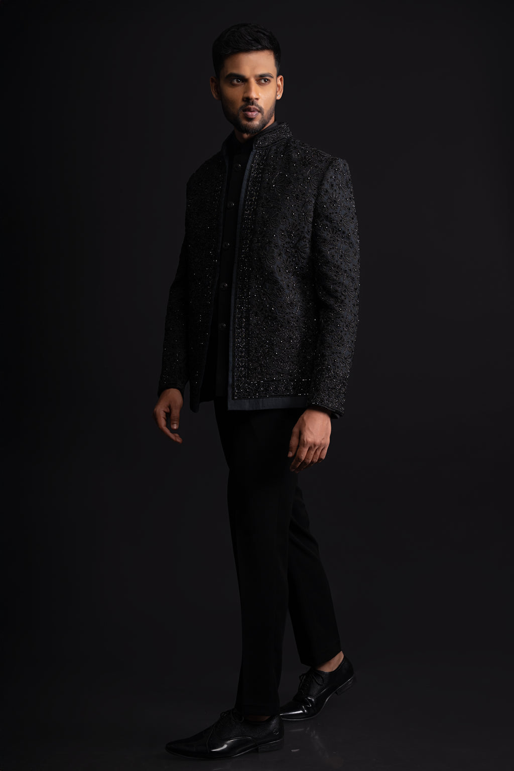 Black Silk Thread & Stone Cocktail Jodhpuri Set