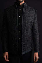 Black Silk Thread & Stone Cocktail Jodhpuri Set
