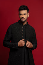 Blue Silk Embroidered Open Jacket Set