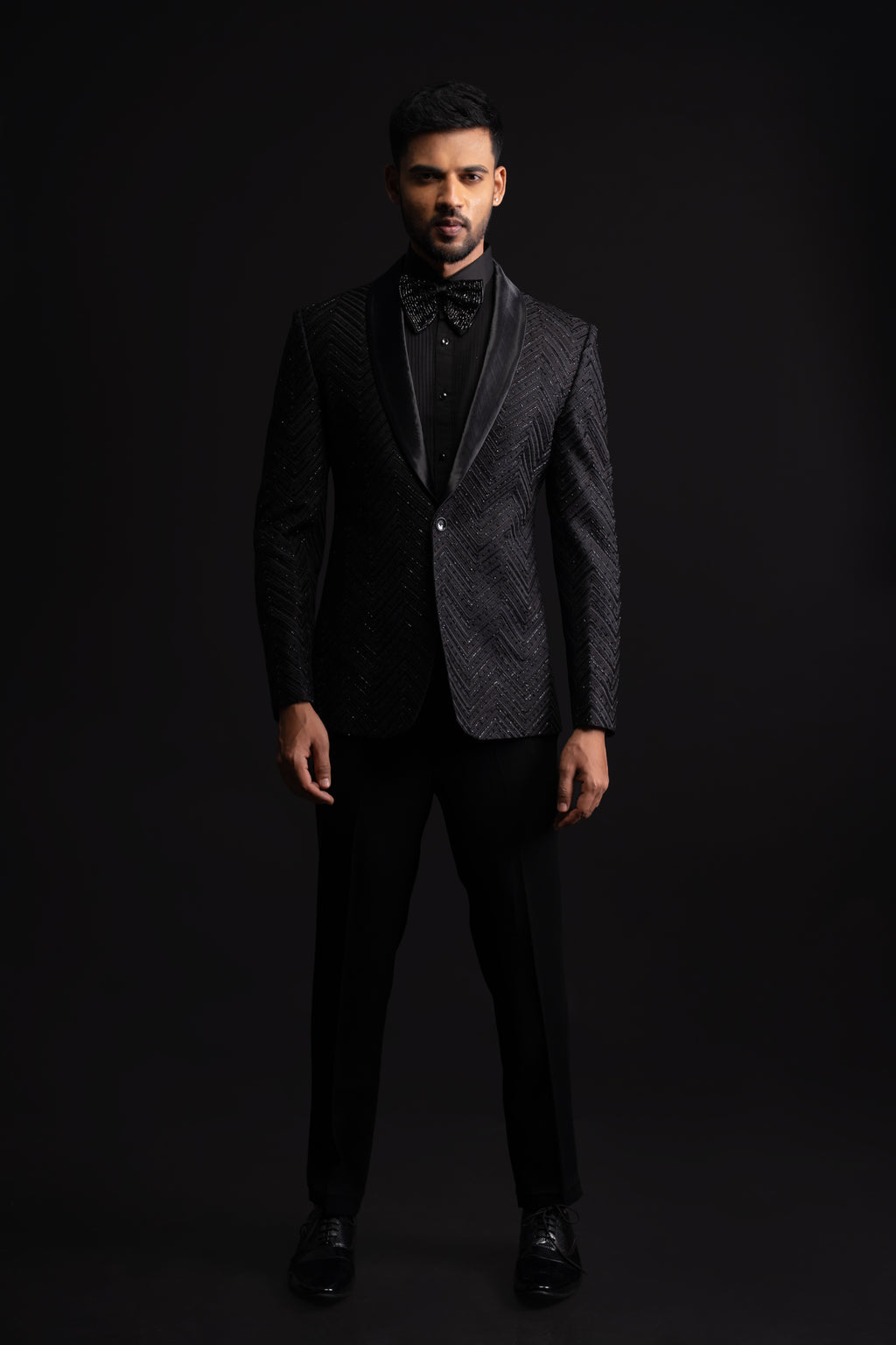 Black Tuxedo Embroidery With Cut Dana Work