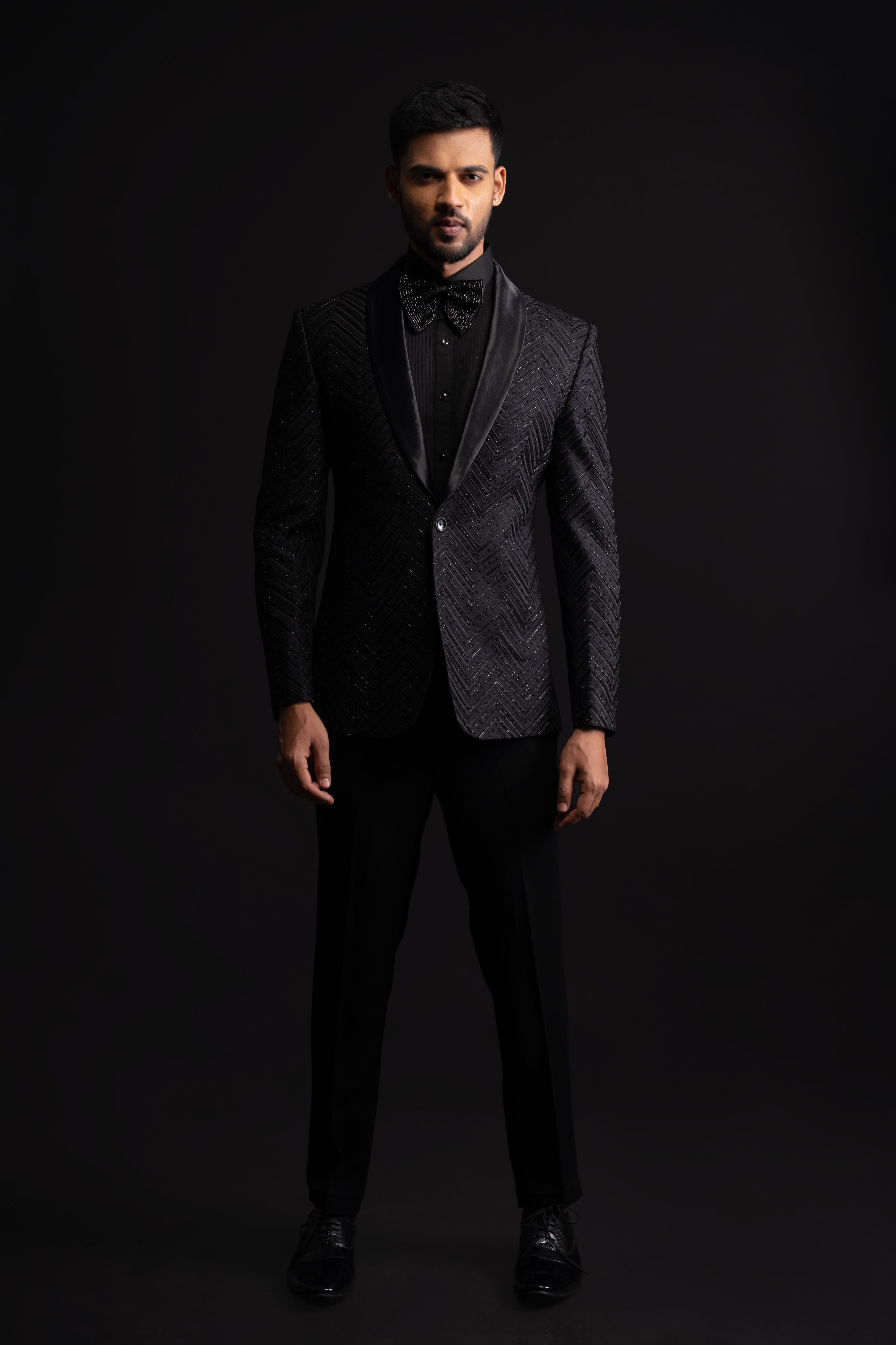 Black Tuxedo Embroidery With Cut Dana Work