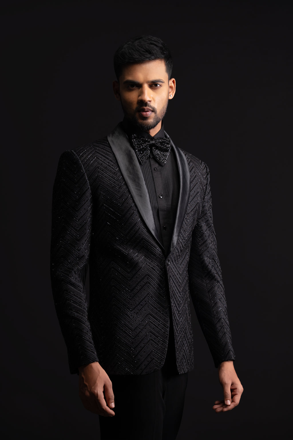 Black Tuxedo Embroidery With Cut Dana Work