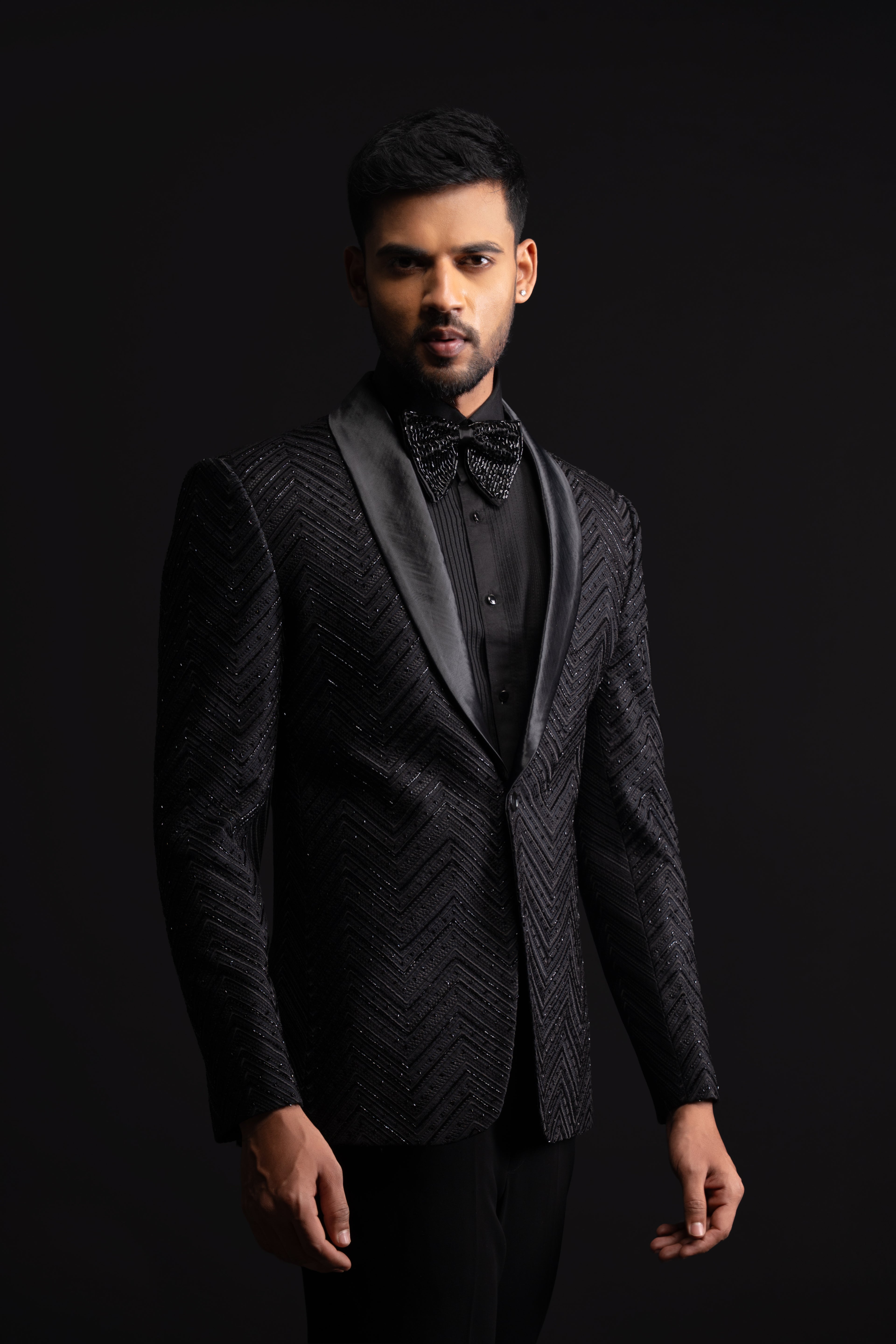 Black Tuxedo Embroidery With Cut Dana Work