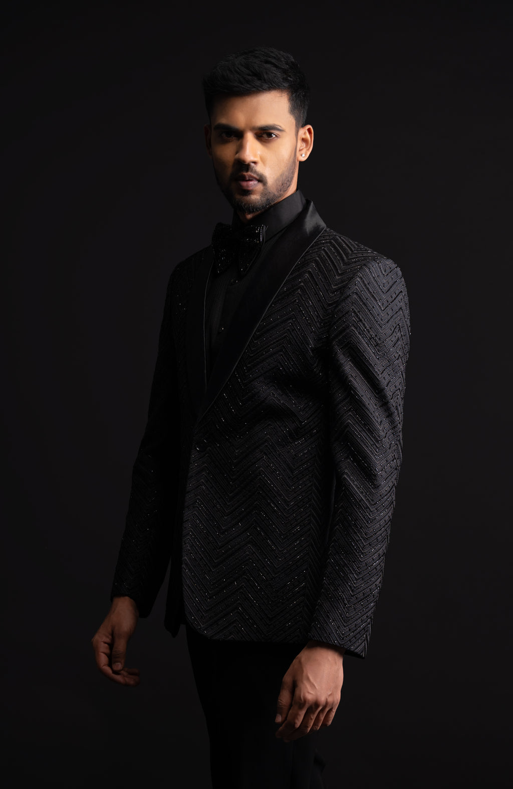 Black Tuxedo Embroidery With Cut Dana Work