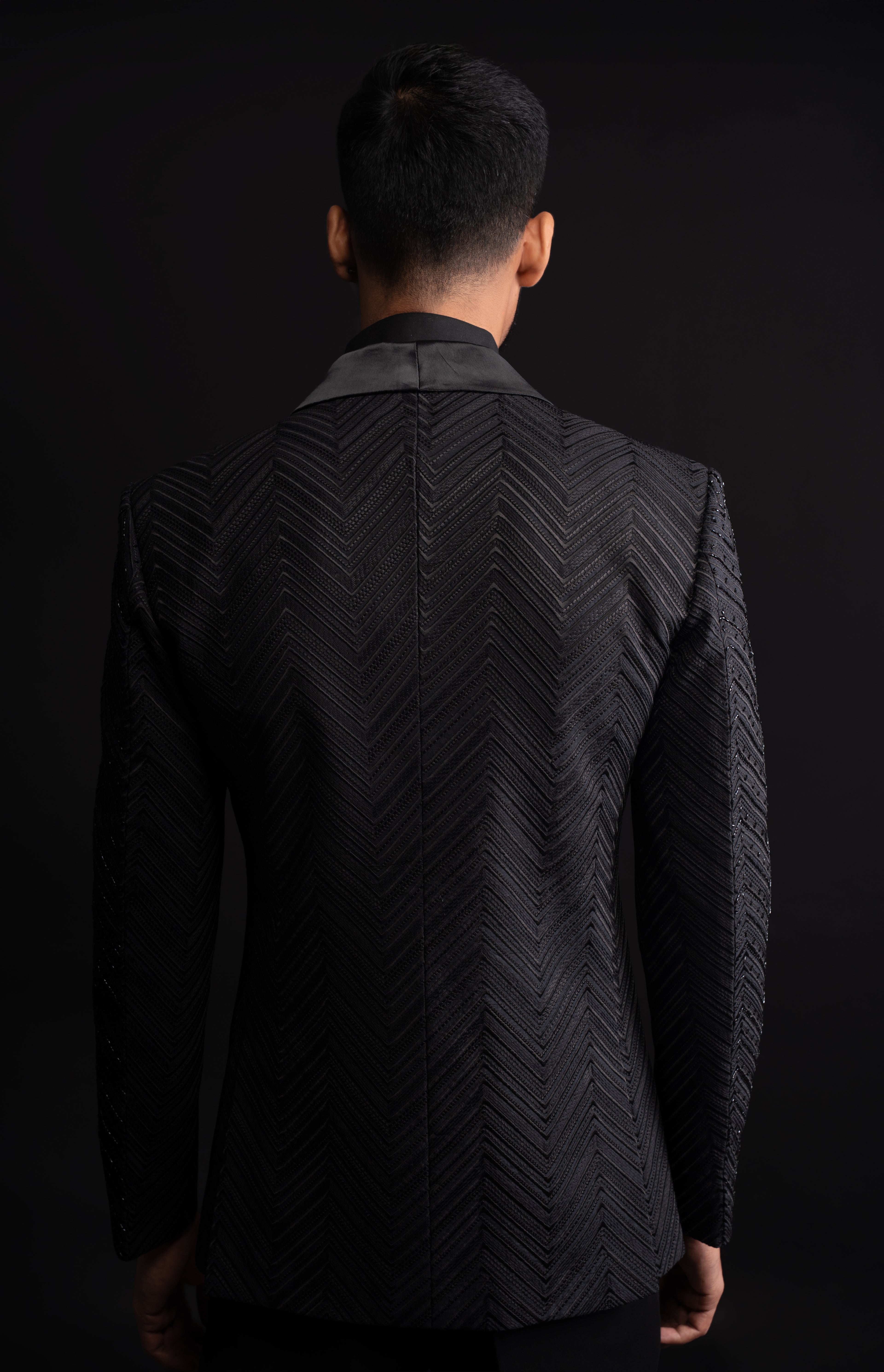 Black Tuxedo Embroidery With Cut Dana Work