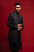 Black Silk Embroidery Cut Dana Work Bundi set