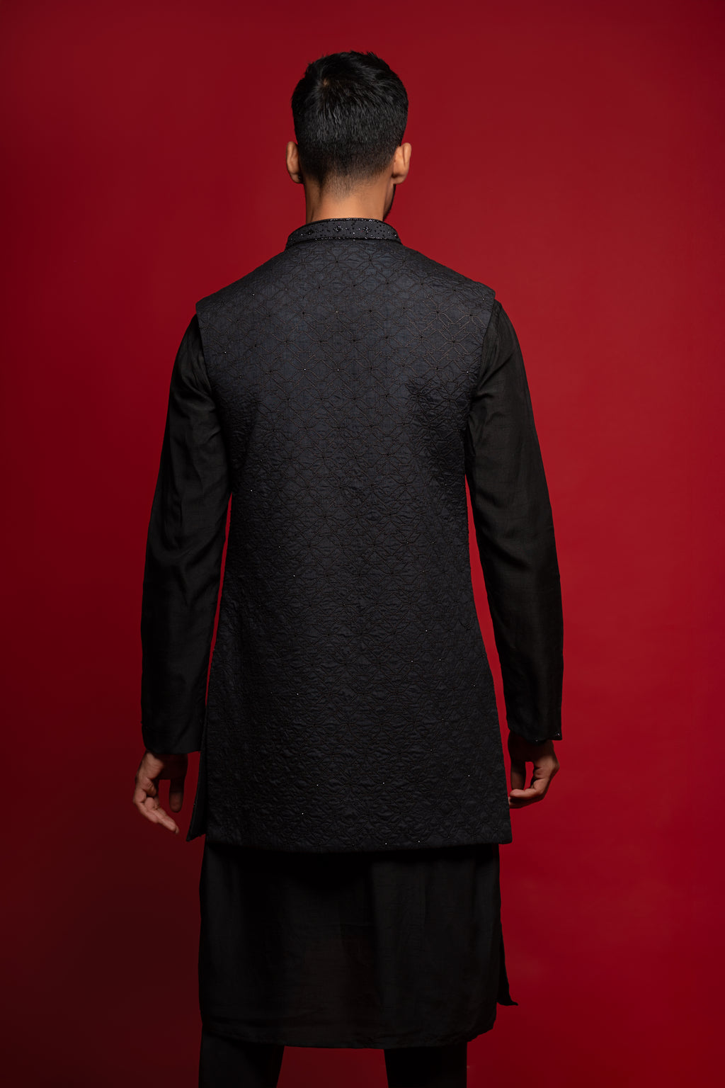 Black Silk Embroidery Cut Dana Work Bundi set