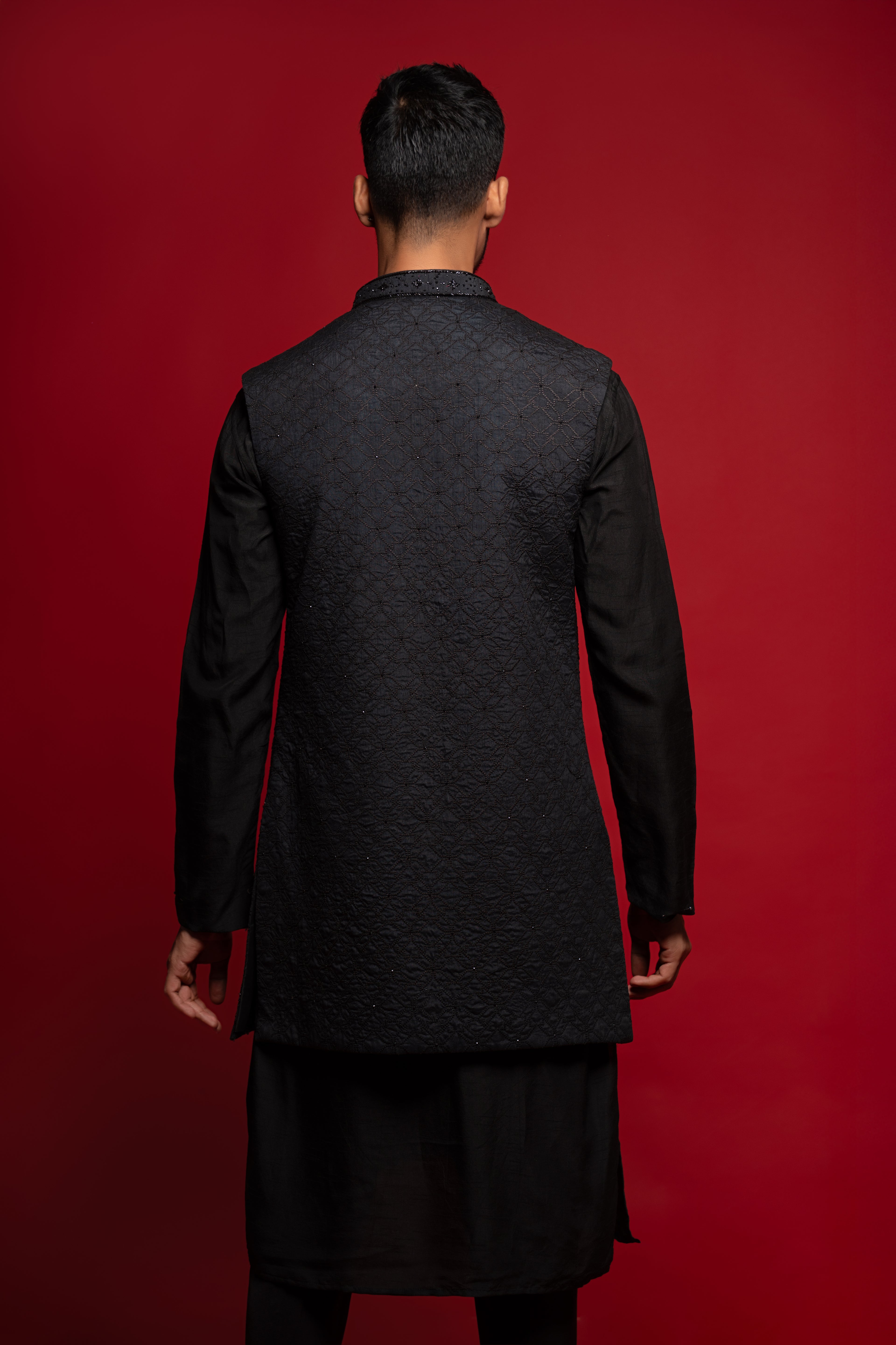 Black Silk Embroidery Cut Dana Work Bundi set