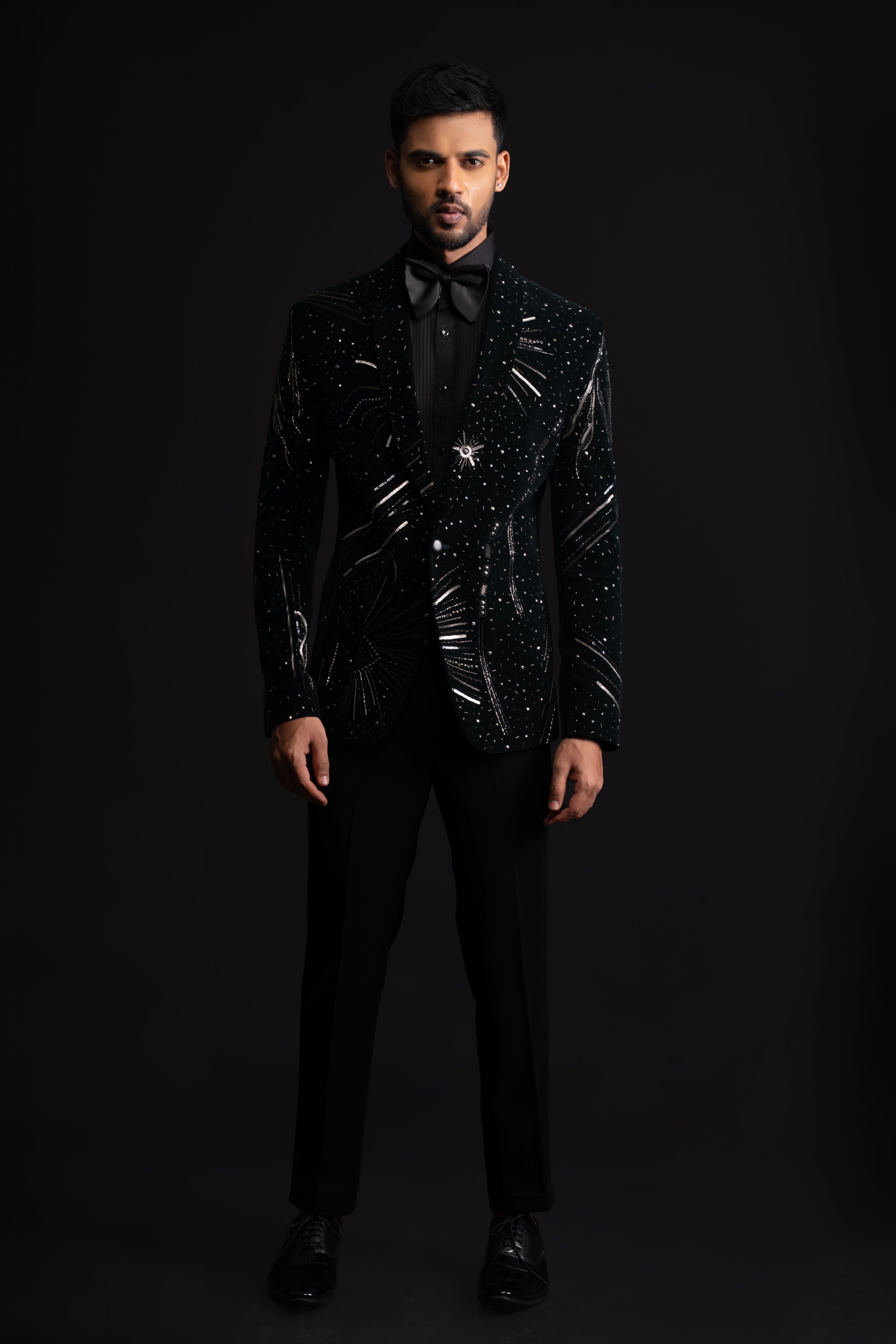 Black Velvet Tuxedo With Hand Work