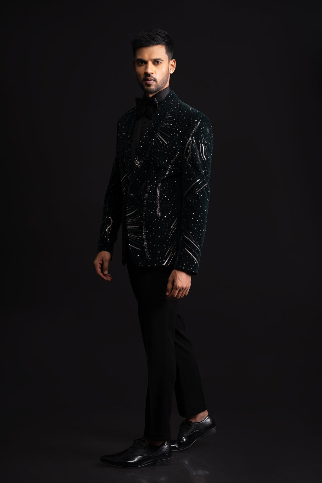 Black Velvet Tuxedo With Hand Work