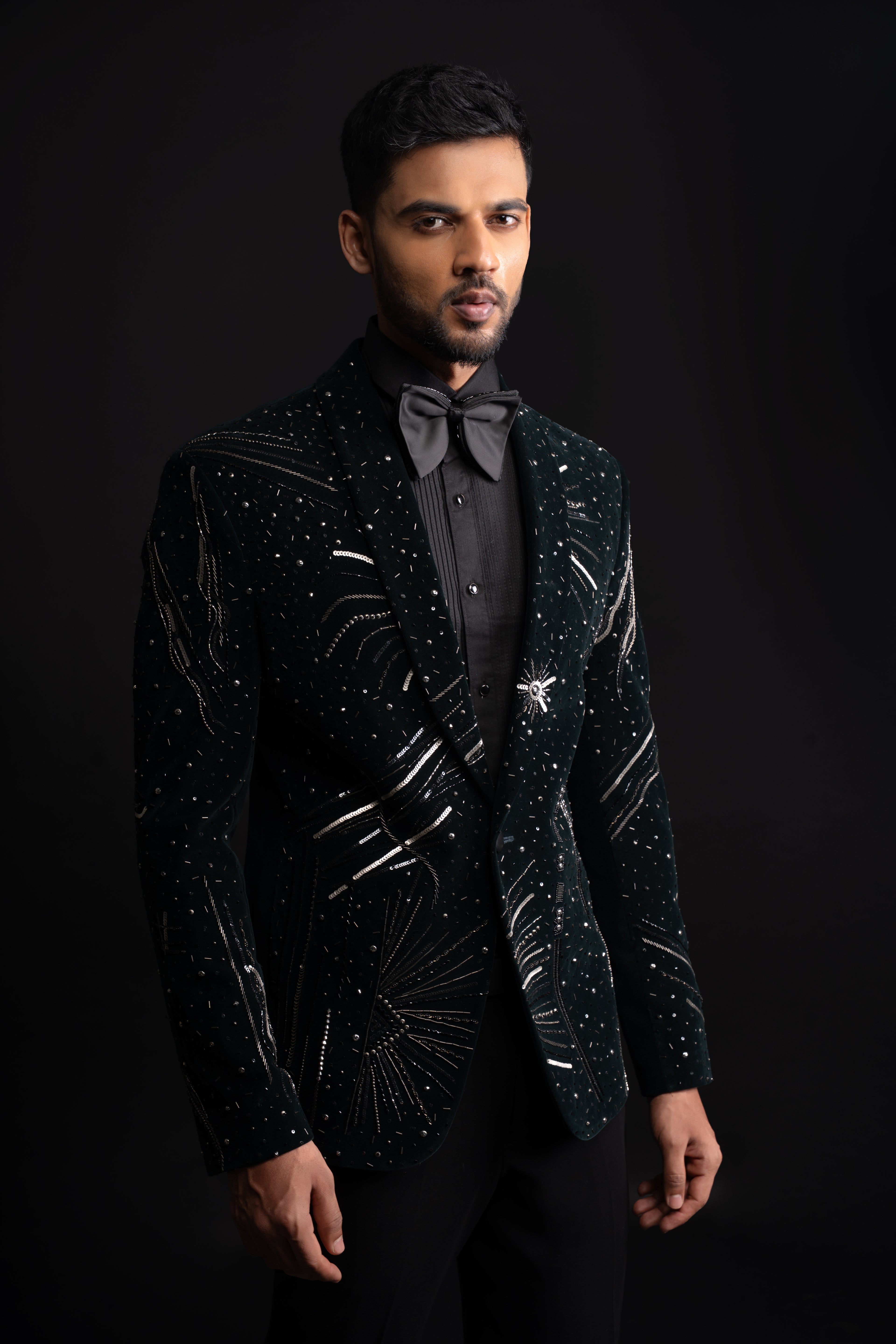 Black Velvet Tuxedo With Hand Work