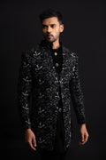 Black Velvet Thread & Stone Embroidered Indo Western for Men