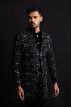 Black Velvet Thread & Stone Embroidered Indo Western for Men
