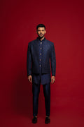 Blue Silk Embroidered Open Jacket Set