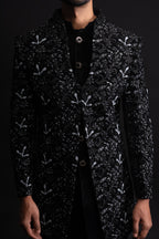 Black Velvet Thread & Stone Embroidered Indo Western for Men
