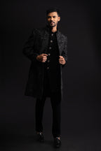 Black Velvet Thread & Stone Embroidered Indo Western for Men