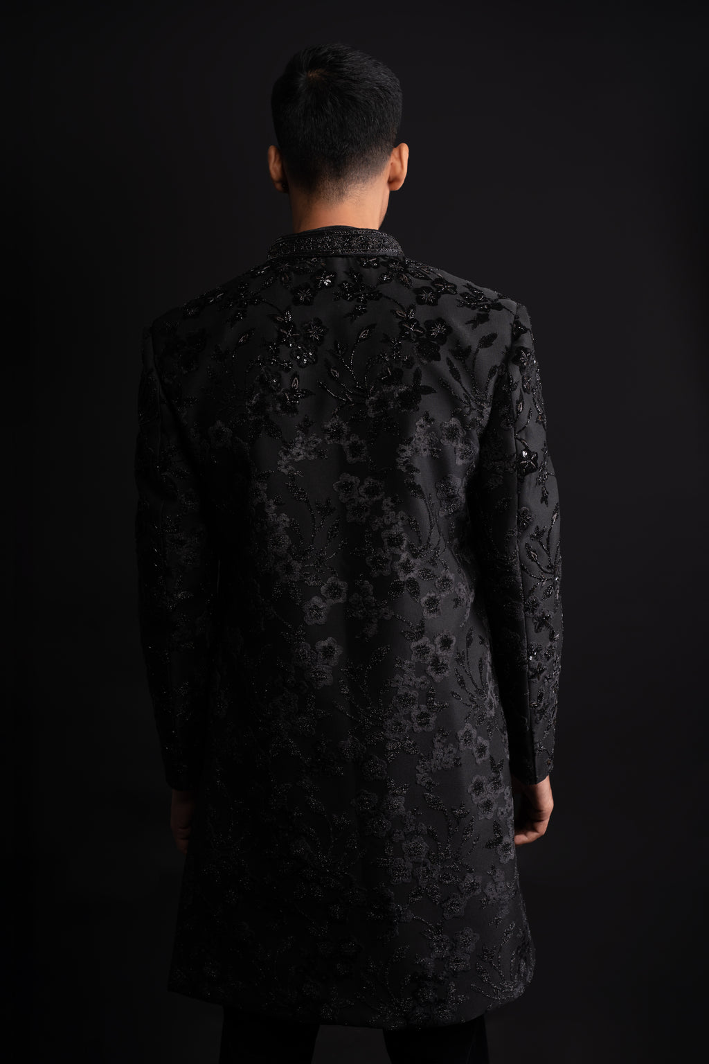 Black Velvet Thread & Stone Embroidered Indo Western for Men