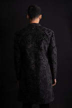 Black Velvet Thread & Stone Embroidered Indo Western for Men