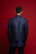 Blue Silk Embroidered Open Jacket Set