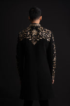 Black Polyester Zardosi Heavy Embroidered Sherwani