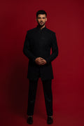 Black Mens Velvet Indowestern Embroidery Work