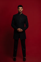 Black Mens Velvet Indowestern Embroidery Work