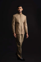 Olive Brown Silk Indo Western For Men With Heavy Embroidery