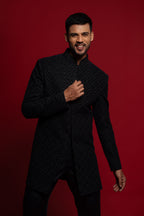 Black Mens Velvet Indowestern Embroidery Work