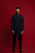 Dark Blue polyester Embroidered Indowestern Set