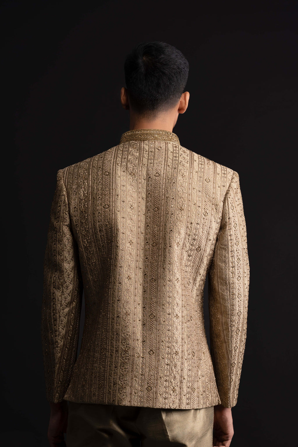 Olive Brown Silk Indo Western For Men With Heavy Embroidery