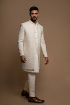 Off White Silk Embroidered Indowestern Sherwani set