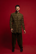 Seaweed Velvet Embroidered Indowestern Set