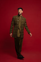 Seaweed Velvet Embroidered Indowestern Set